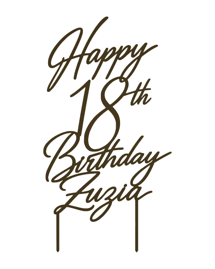 Interactive metallic-gold 3D model of the Happy 18th Birthday cake topper