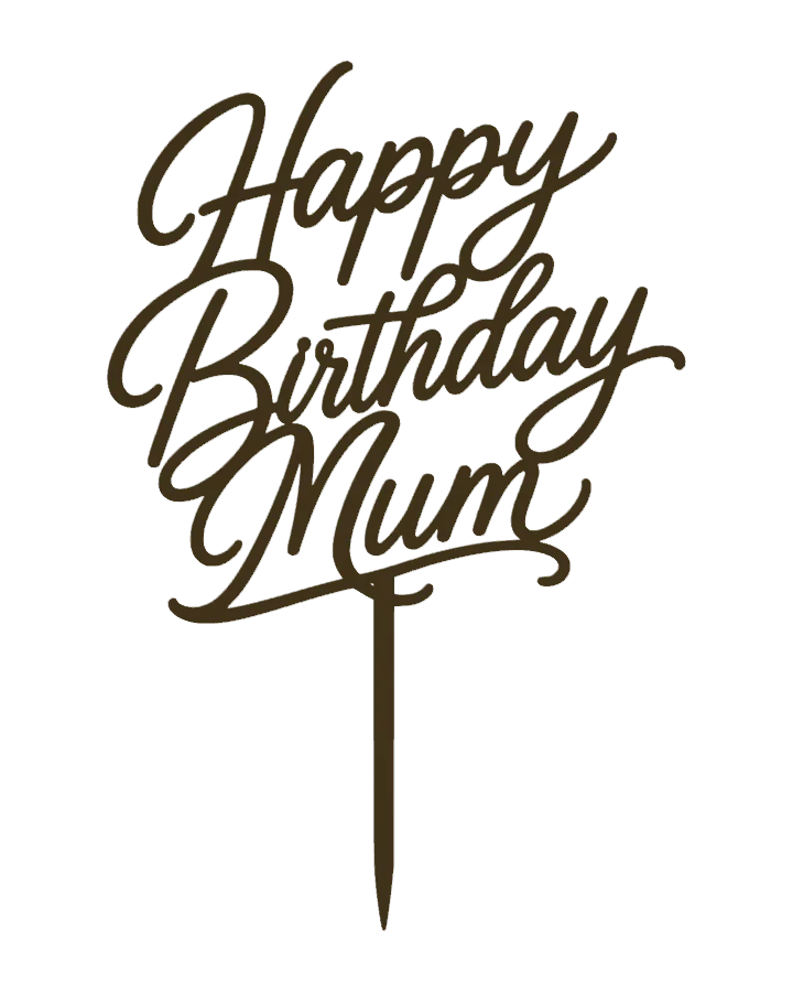 Interactive metallic-gold 3D model of the Happy Birthday Mum cake topper