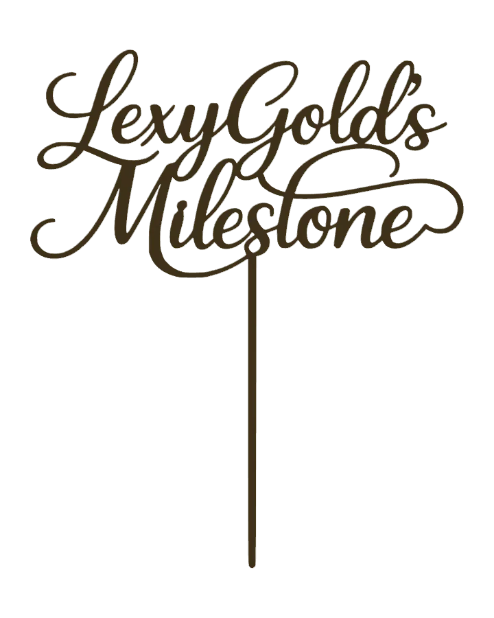 Interactive metallic-gold 3D model of the LexiGolds Milestone cake topper