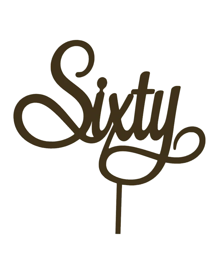 Interactive metallic-gold 3D model of the Sixty cake topper